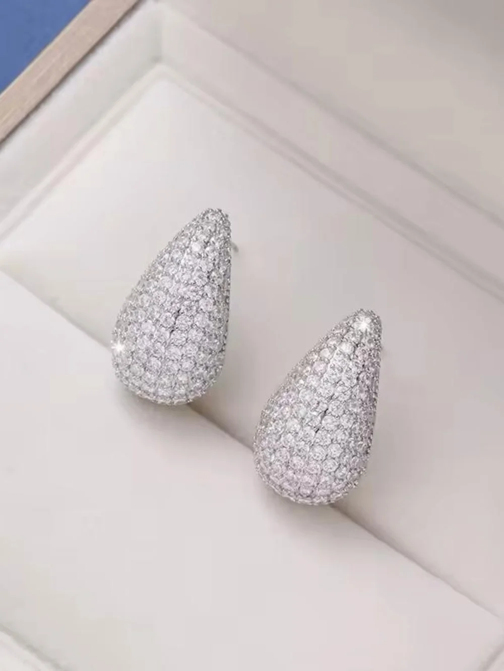 Silver Pave Teardrop Hoop Earrings - Picture 4 of 4